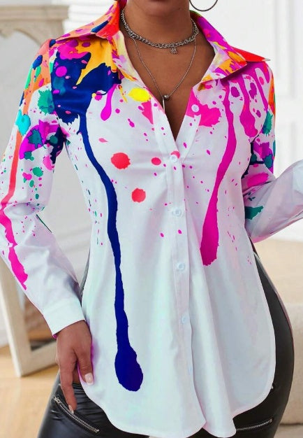 Ink-Splash Side Slit Long Sleeve Shirt