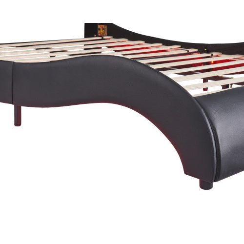 Queen Size Upholstered Faux Leather Platform Bed With LED Lights