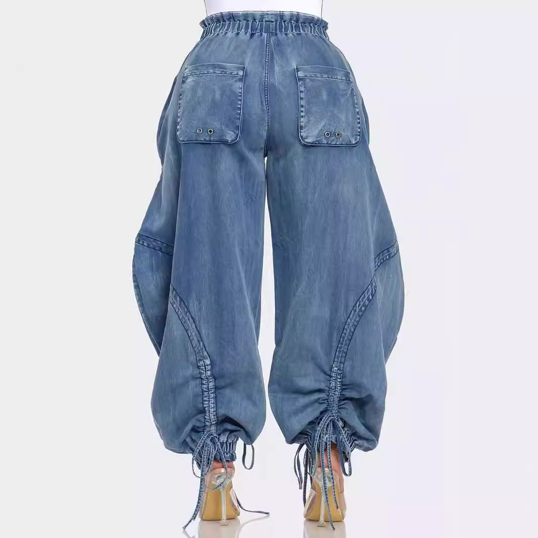 Adjustable Drawstring Lace-up Jeans