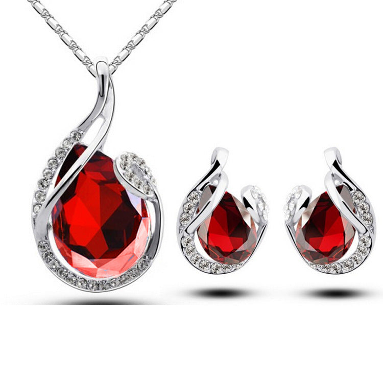 3 pcs Rhinestone Water Drop Necklace & Earring Set
