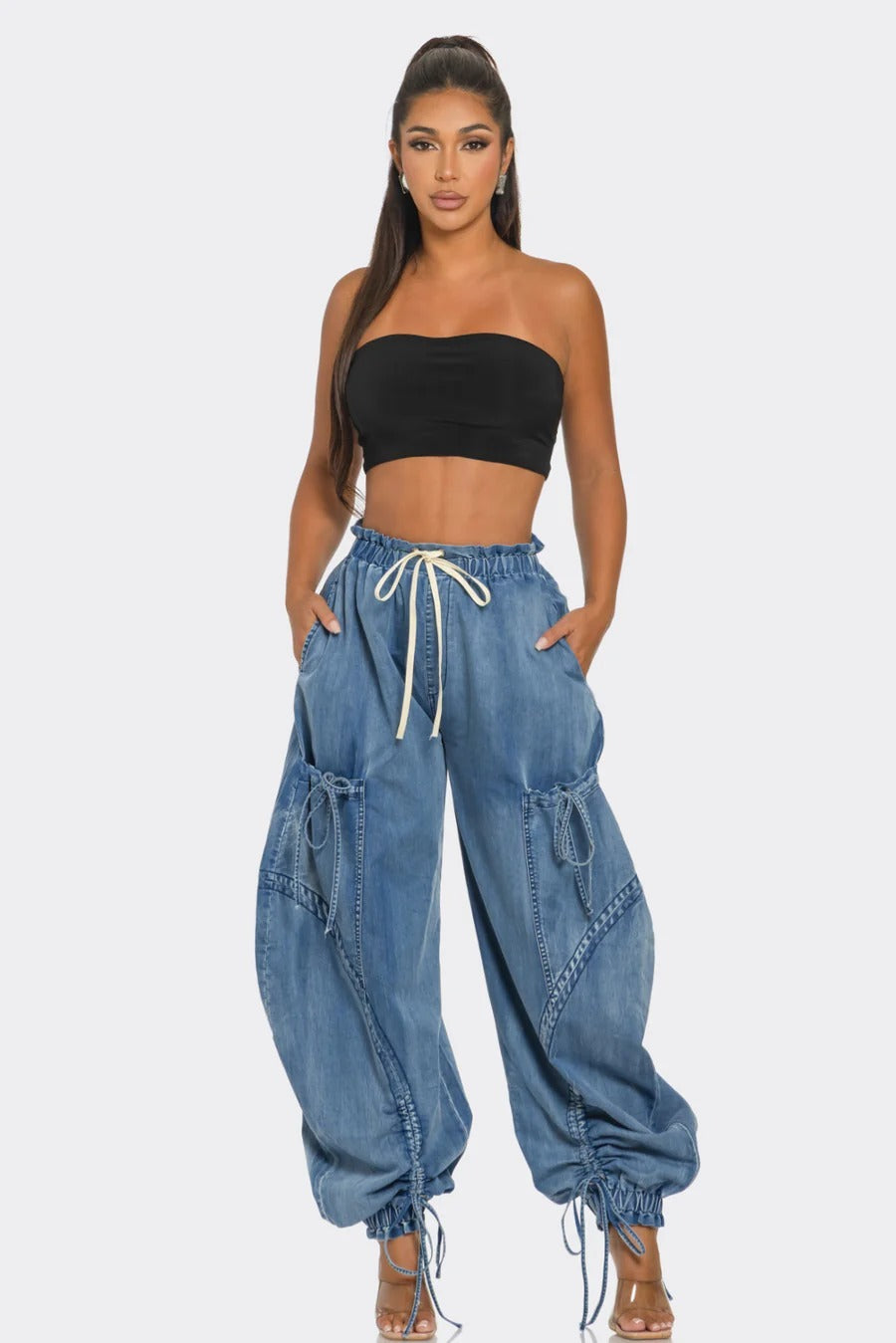 Adjustable Drawstring Lace-up Jeans