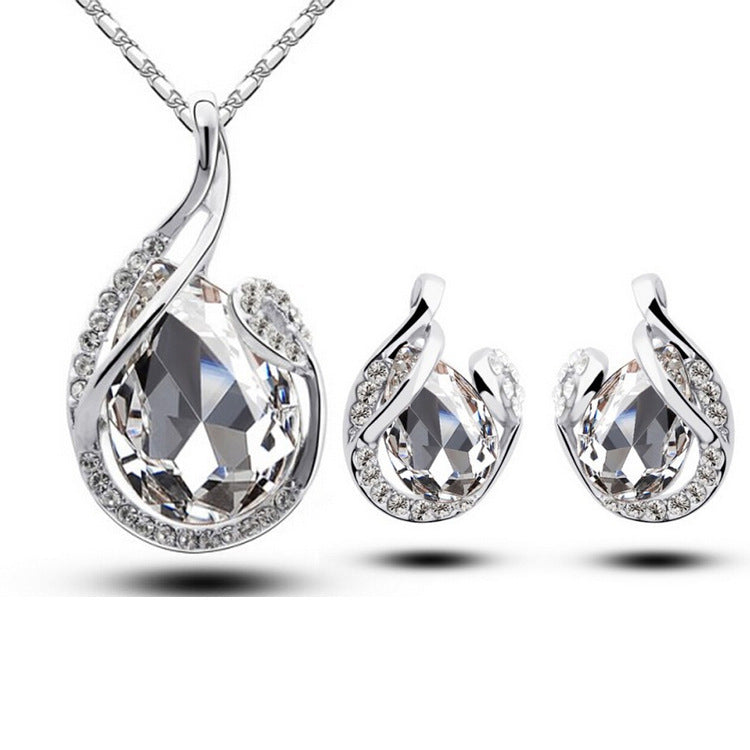 3 pcs Rhinestone Water Drop Necklace & Earring Set