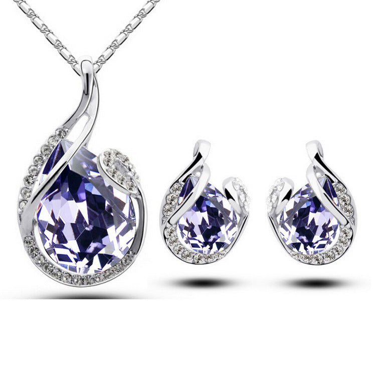 3 pcs Rhinestone Water Drop Necklace & Earring Set