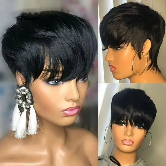 Short Straight Wig Real Human Hair