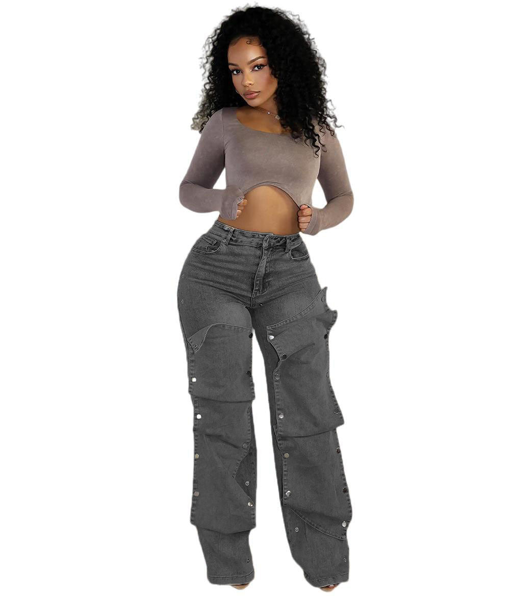 Button High Waist Jeans