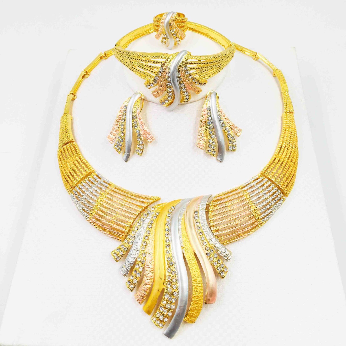 Four-piece Wave Rider alloy necklace, bracelet, ring and earrings