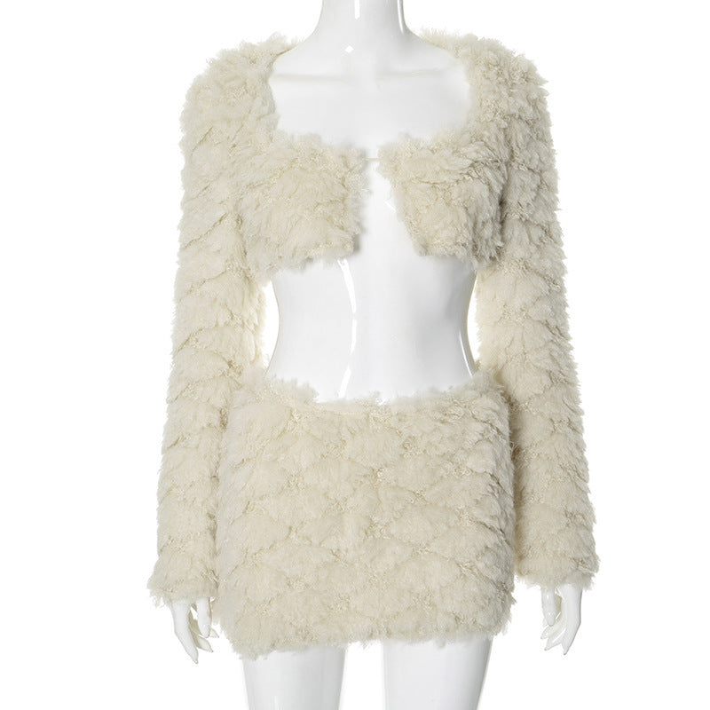 Wrapped Furry Coat Skirt Outfit