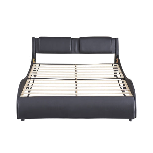 Queen Size Upholstered Faux Leather Platform Bed With LED Lights