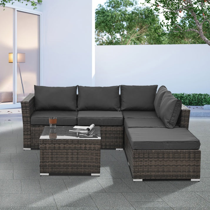 Outdoor Seasonal 4 Set Wicker Furniture With Tempered Glass Table