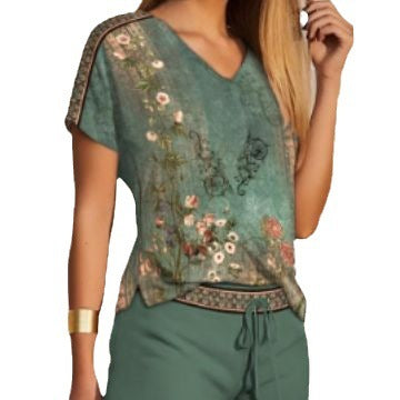 Green Flower Print Two-piece Set