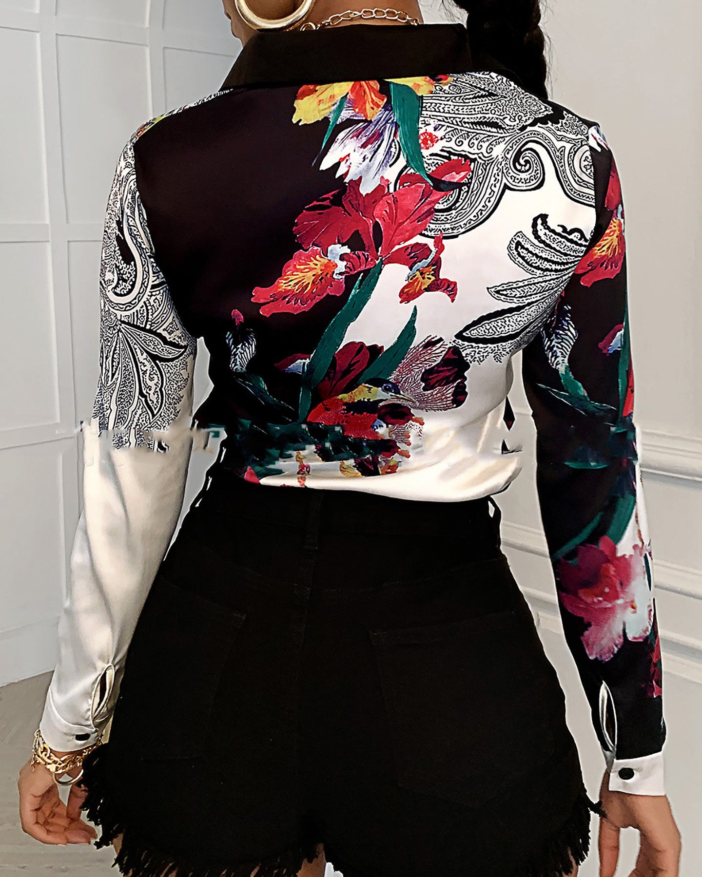 White Lapel Printed Top