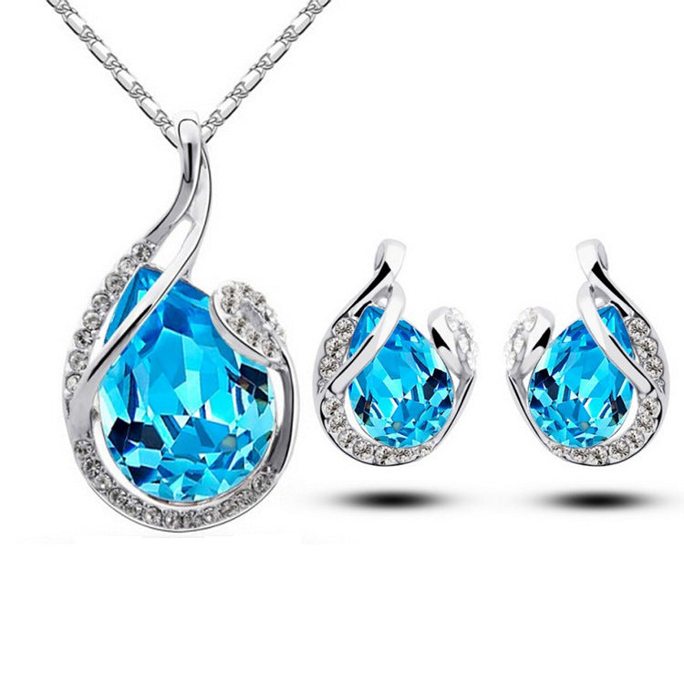 3 pcs Rhinestone Water Drop Necklace & Earring Set