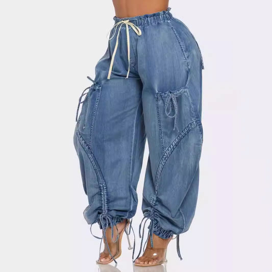 Adjustable Drawstring Lace-up Jeans