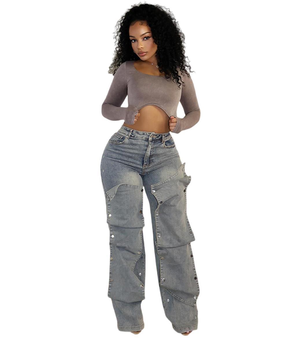 Button High Waist Jeans