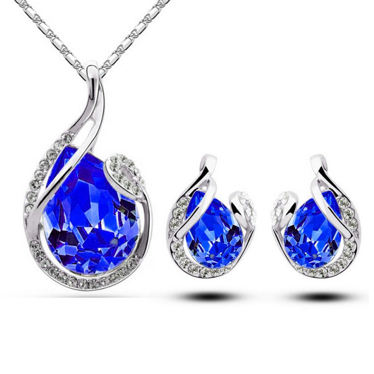3 pcs Rhinestone Water Drop Necklace & Earring Set