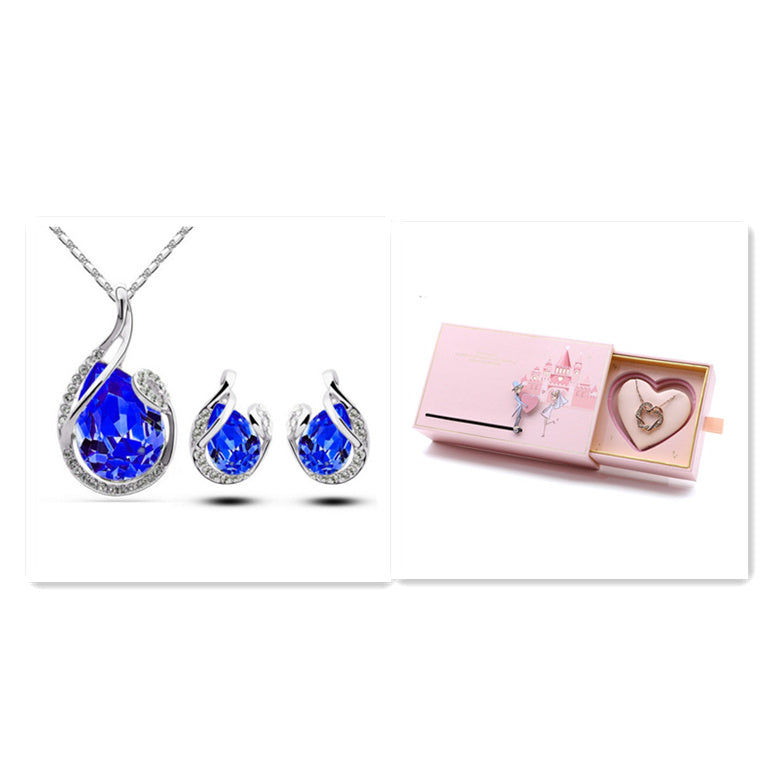 3 pcs Rhinestone Water Drop Necklace & Earring Set