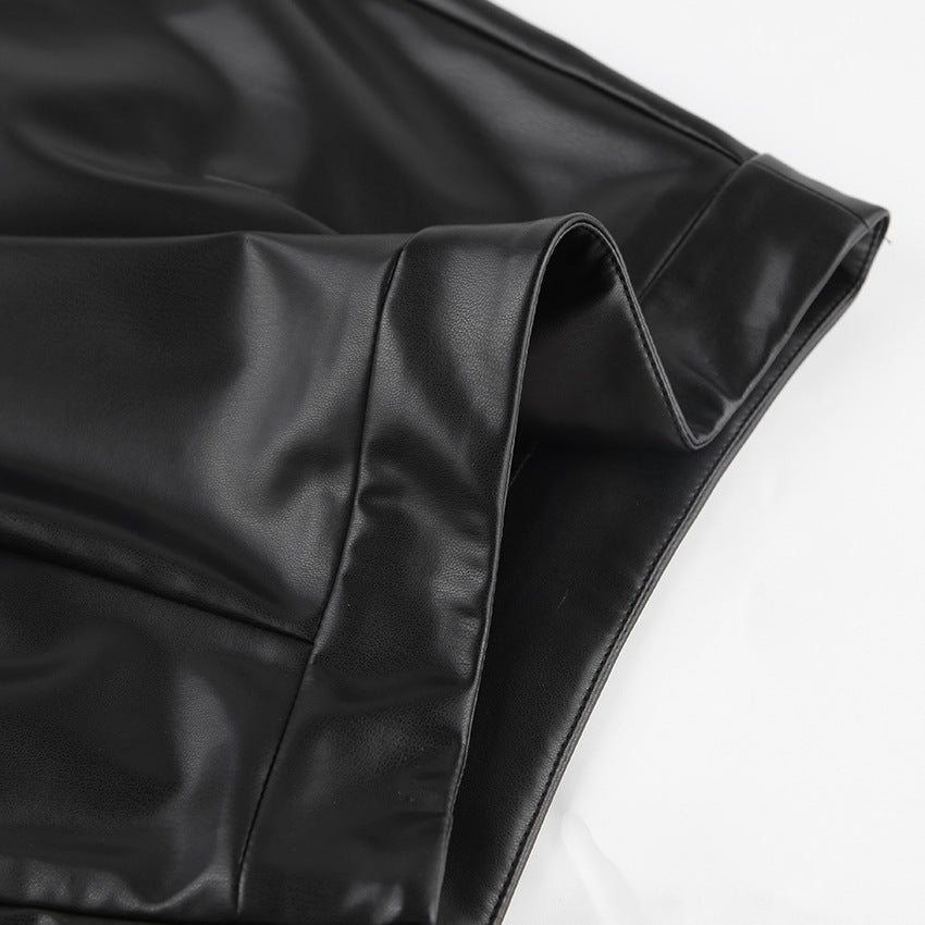 Slit Leather Mid Length Skirt