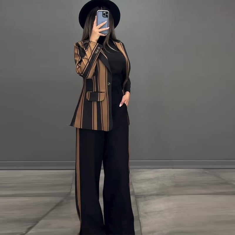 Contrast Striped Suit Temperament