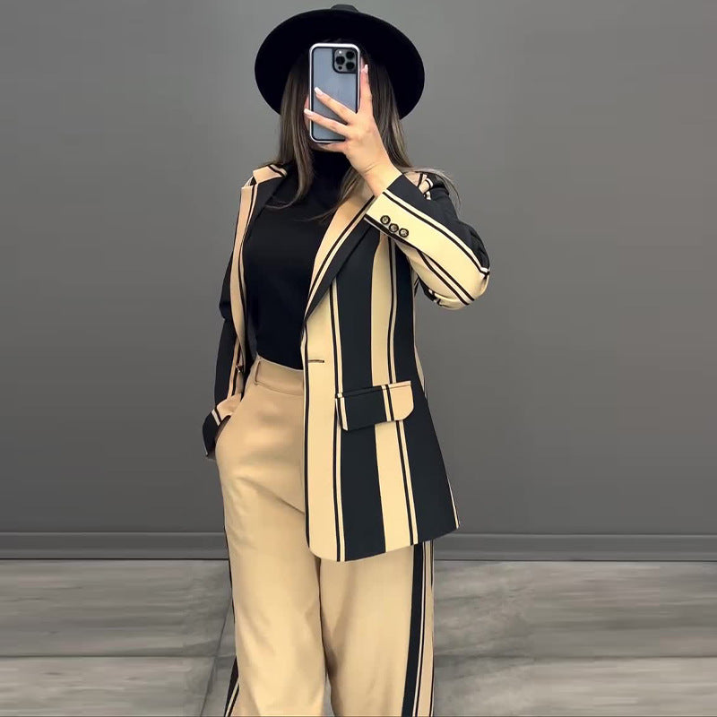 Contrast Striped Suit Temperament