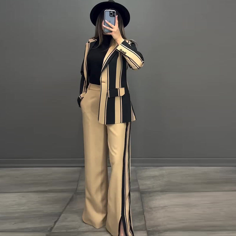 Contrast Striped Suit Temperament