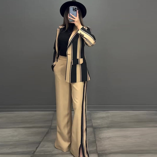 Contrast Striped Suit Temperament