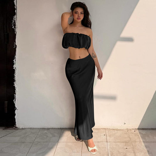 Horizontal Bra Top Skirt Suit