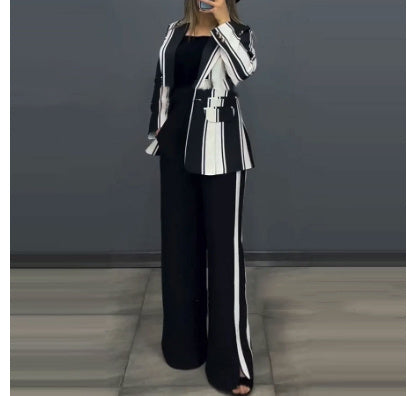 Contrast Striped Suit Temperament