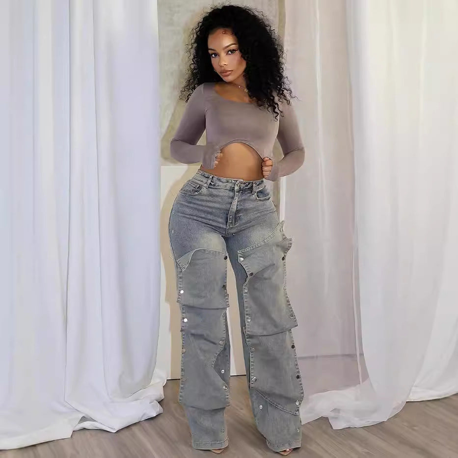 Button High Waist Jeans