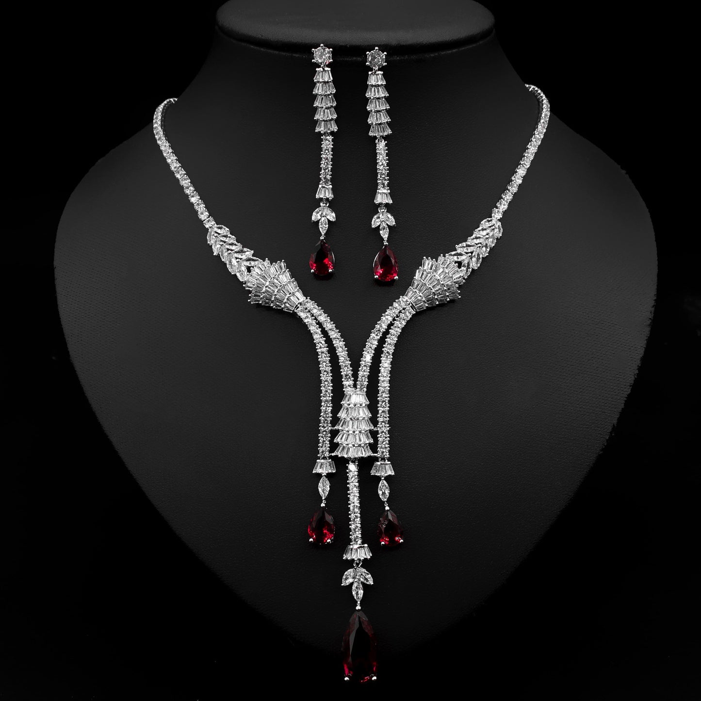 Water Drop Flower Zircon Necklace Jewelry & Earrings Two-Piece Set