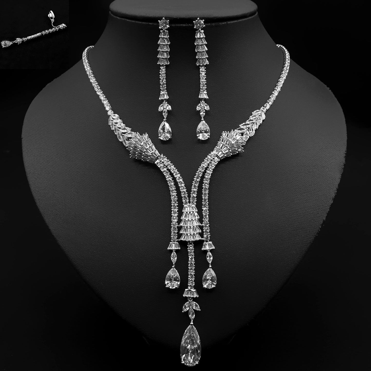 Water Drop Flower Zircon Necklace Jewelry & Earrings Two-Piece Set