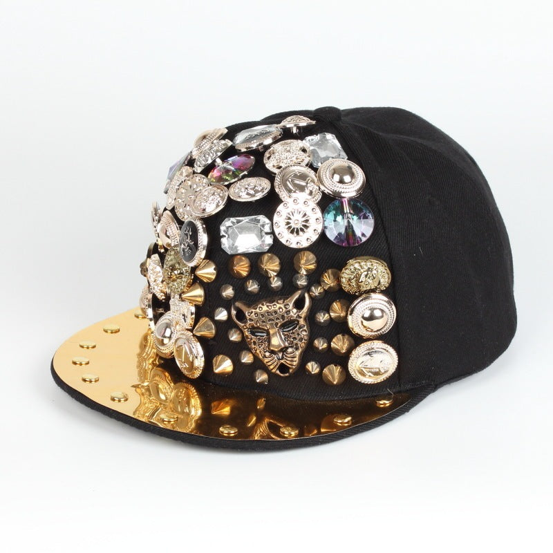 Men Skull Leopard Head Rivet Cap
