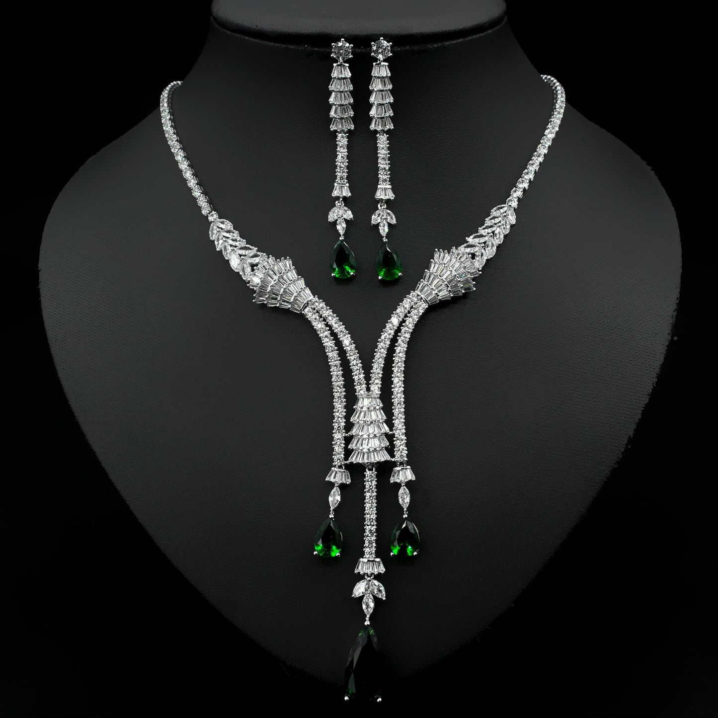 Water Drop Flower Zircon Necklace Jewelry & Earrings Two-Piece Set