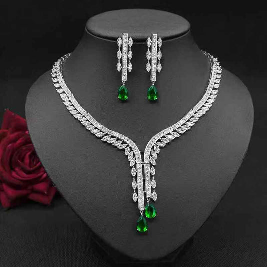 Water Drop Flower Zircon Necklace Jewelry & Earrings Two-Piece Set